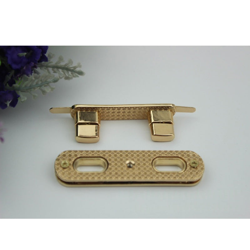 Handbag hardware rectangle shape light gold double turn locks