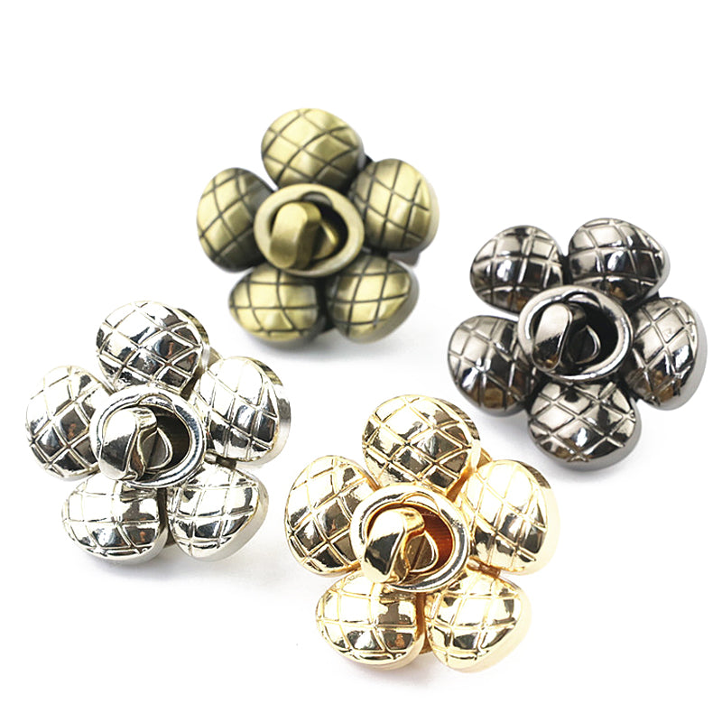 Plaid pattern & flower shape metal twist turn locks for handbag