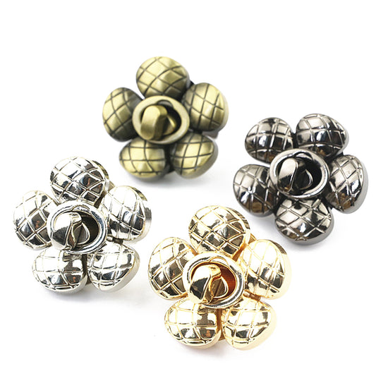 Plaid pattern & flower shape metal twist turn locks for handbag