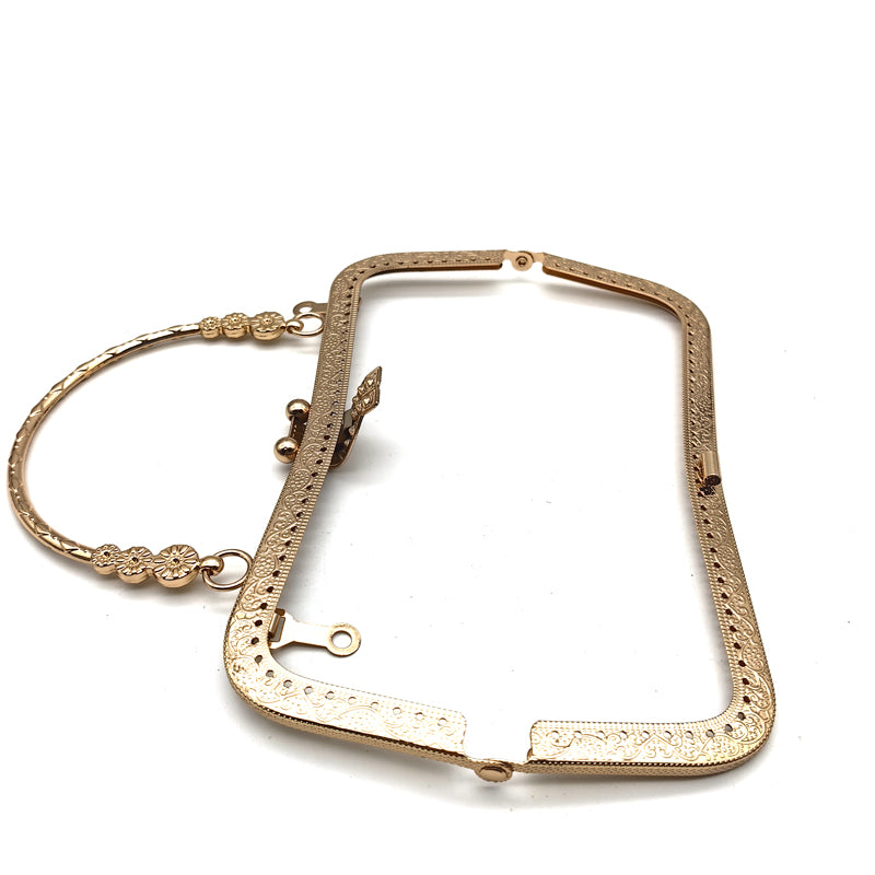 Fashion design flip cover clip lock embossing pattern make holes clutch bag metal frame with metal handle