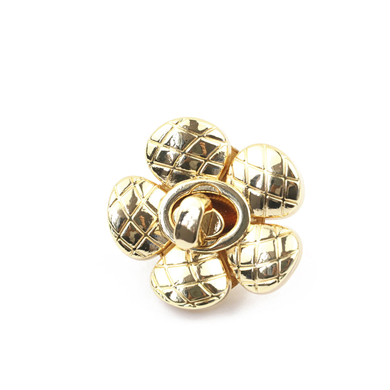 Plaid pattern & flower shape metal twist turn locks for handbag