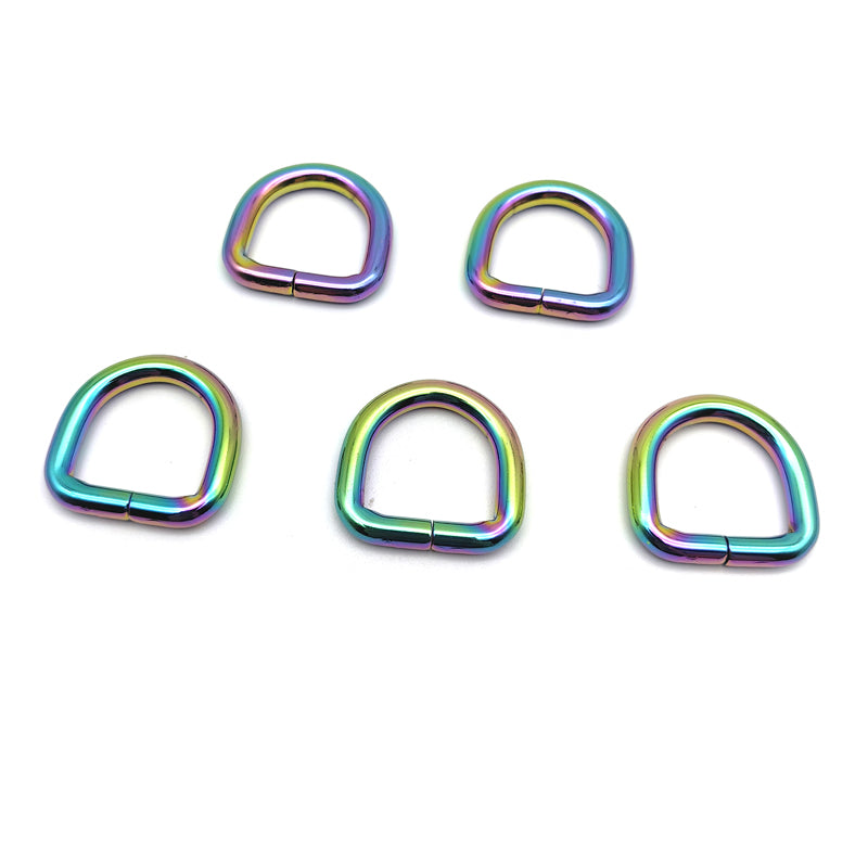 Handbag Accessories Iron Material 20MM Rainbow Color Welded Metal D Rings For Shoulder Belt