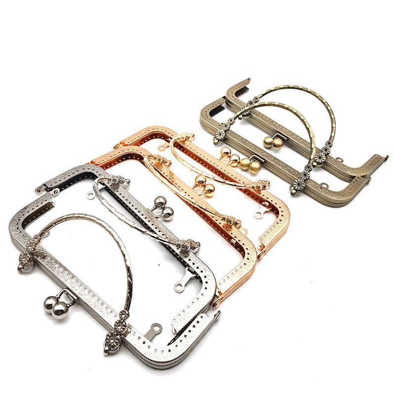 Fashion design 20.5CM & 25CM various colors embossing pattern make hole purse metal frame with handle