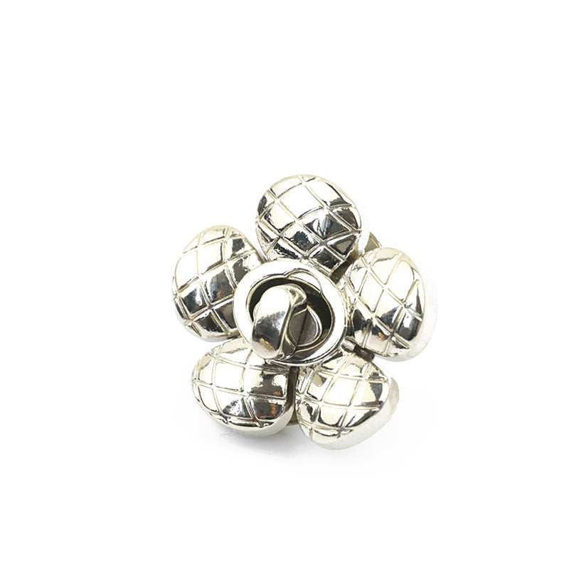 Plaid pattern & flower shape metal twist turn locks for handbag
