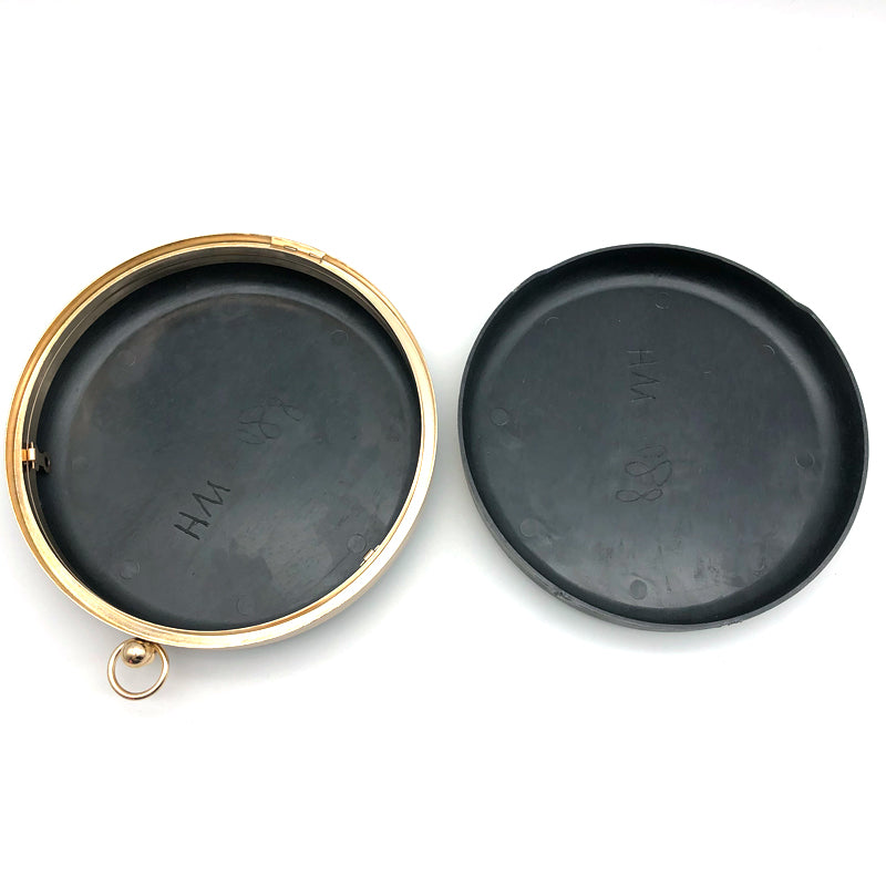 18CM Round Shaped Hanging Plating Gold Metal Frame Clutch Bag Plastic Box With Monk Head Lock Iron Circle Hardware