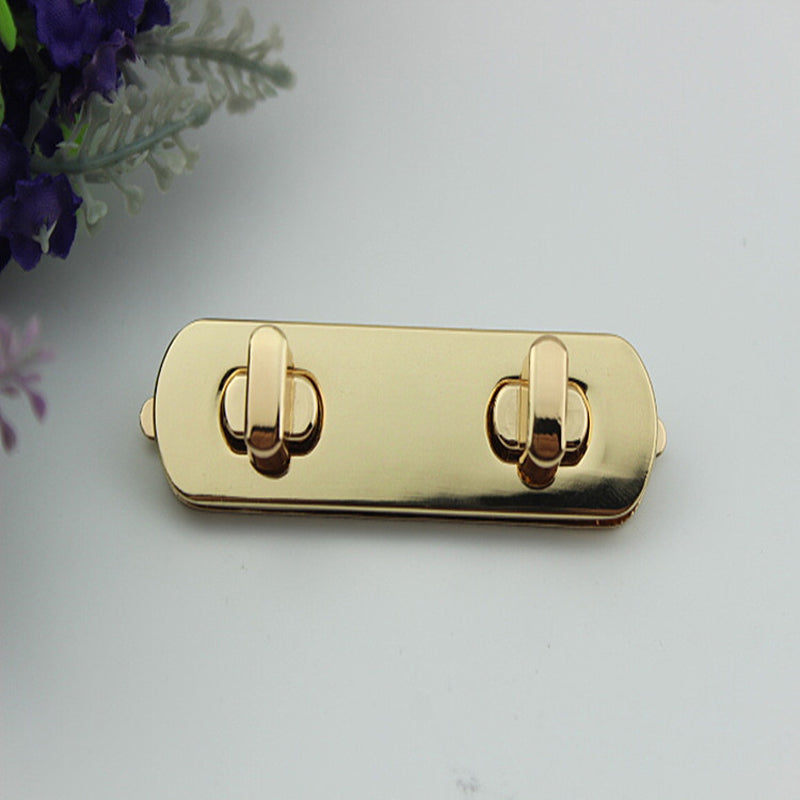 Handbag hardware rectangle shape light gold double turn locks