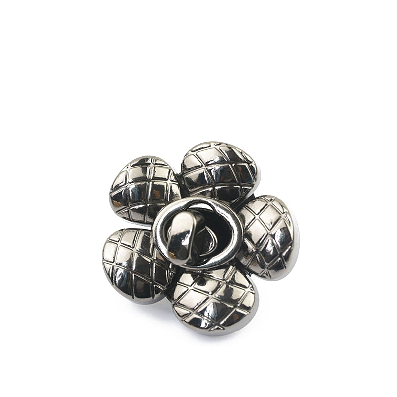 Plaid pattern & flower shape metal twist turn locks for handbag