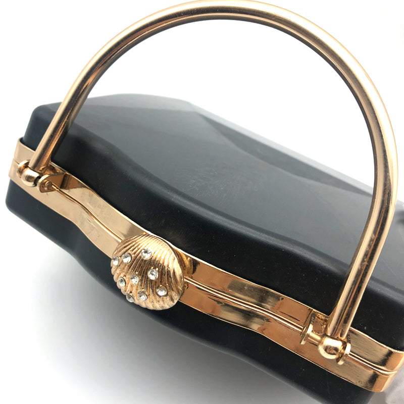 Irregular Rectangular Iron Clutch Metal Frame Plastic Shell Bag Fittings Scalloped Shell Head With Diamonds