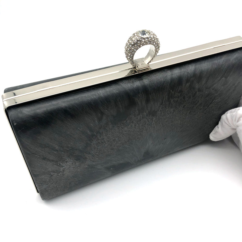 Silver Color Diamond Decoration Rings Head Locks Bag Purse Metal Frame Plastic Shell Rectangular Shape Hardware Fitting