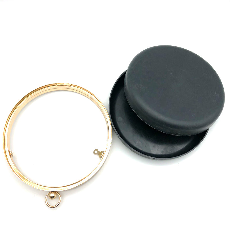 18CM Round Shaped Hanging Plating Gold Metal Frame Clutch Bag Plastic Box With Monk Head Lock Iron Circle Hardware