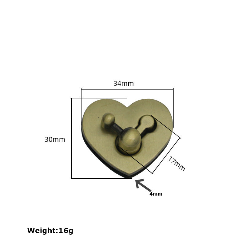 Bag hardware accessories zinc alloy heart shape metal twist turn lock