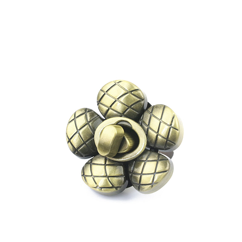 Plaid pattern & flower shape metal twist turn locks for handbag