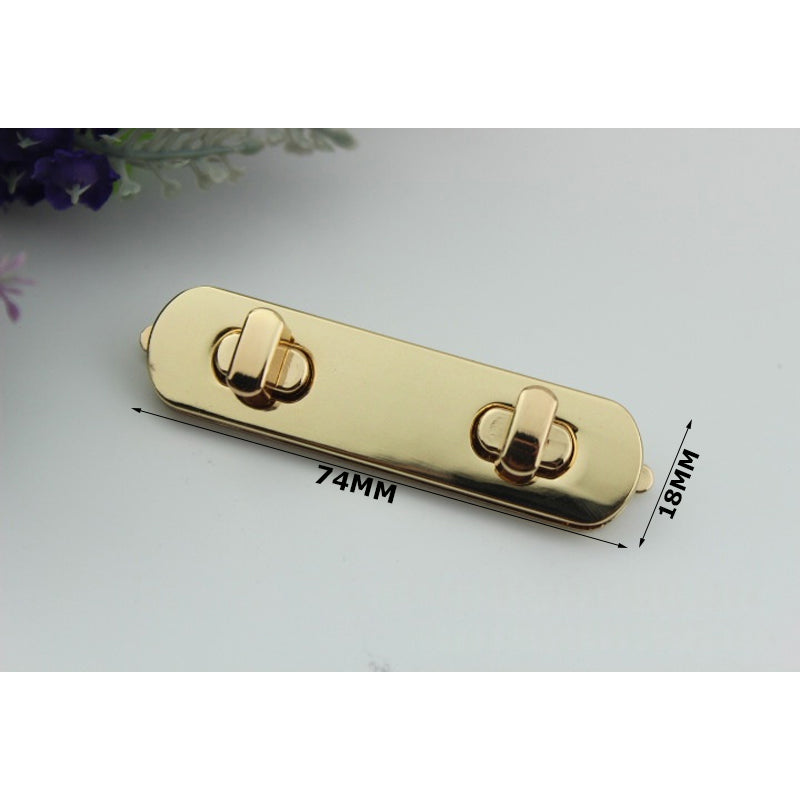 Handbag hardware rectangle shape light gold double turn locks