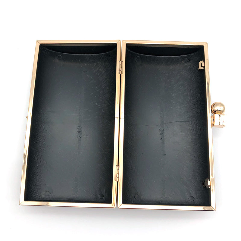 22.2 X 12 CM Light Gold Plastic Box Clutch Purse Metal Frame Round Square Head Lock For Evening Bags 1 order