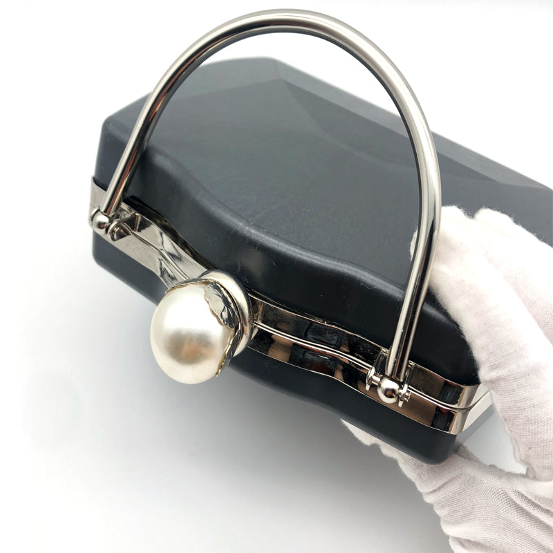 Silver And Gold Color Pearl Ball Head Decoration Metal Frame Clutch Bag Plastic Box With Handle 7.2 X 6.1 Inches