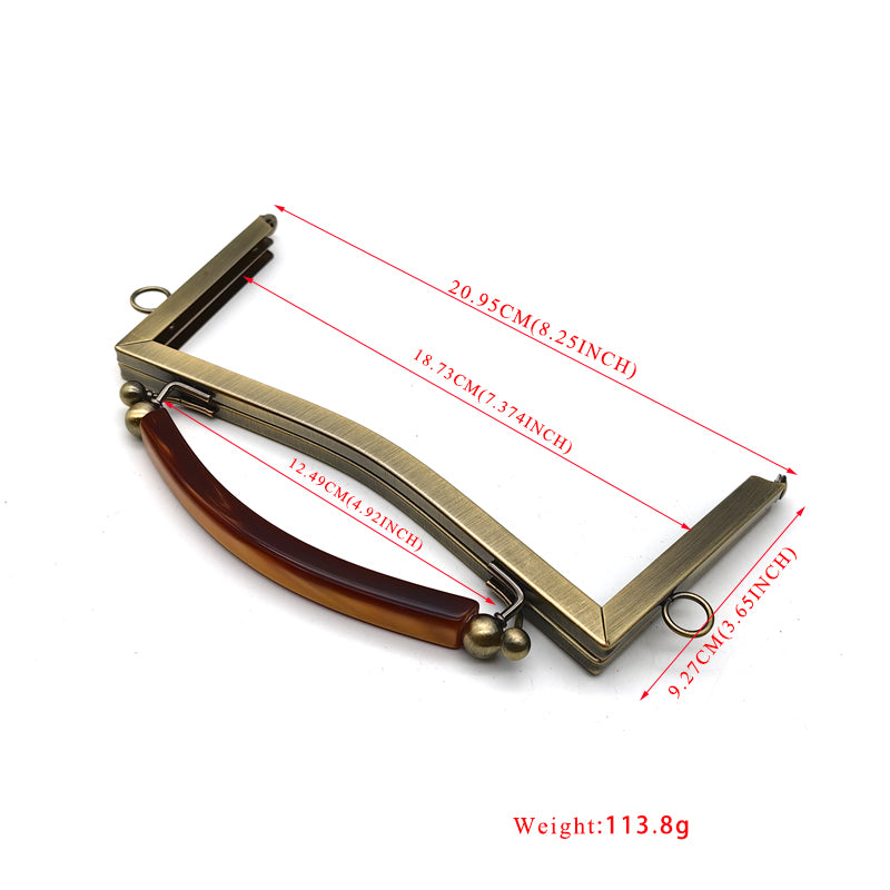 Exquisted customized hanging brush anti brass round ball kiss lock resin handle purse bag metal frame 21CM