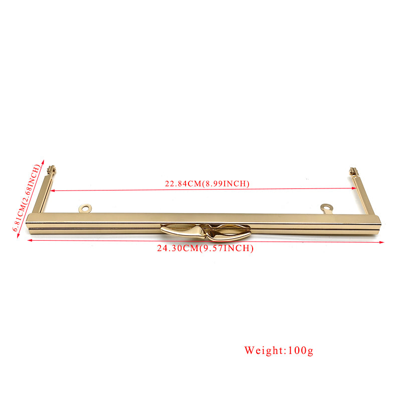 24cm light gold square smooth screw hole fish tail head lock bag hardware purse metal frame for evening bag