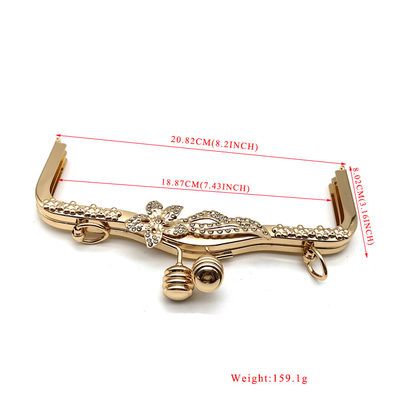 Customized hanging plating light gold flower surface design purse metal frame for evening bag