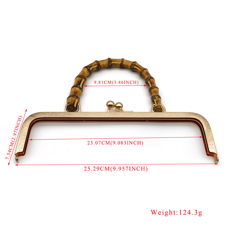 High end bag accessories 25cm light gold and silver embossing pattern evening bag metal frame with bamboo handle