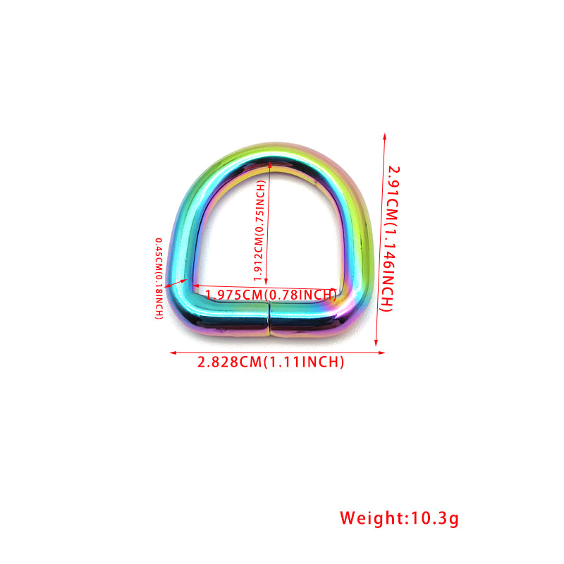 Handbag Accessories Iron Material 20MM Rainbow Color Welded Metal D Rings For Shoulder Belt